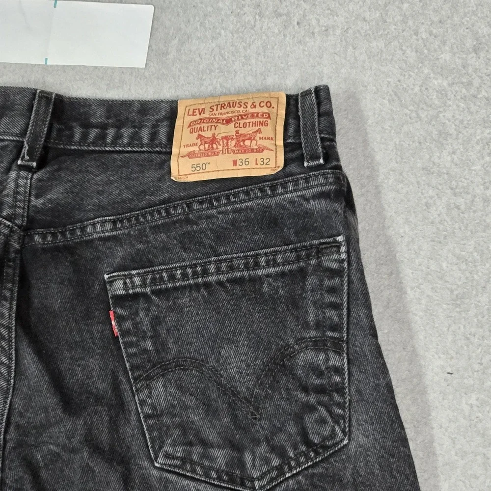 Levi's 550 Men Jeans 36X32 Black Denim Relaxed Fit Grunge Embroidered